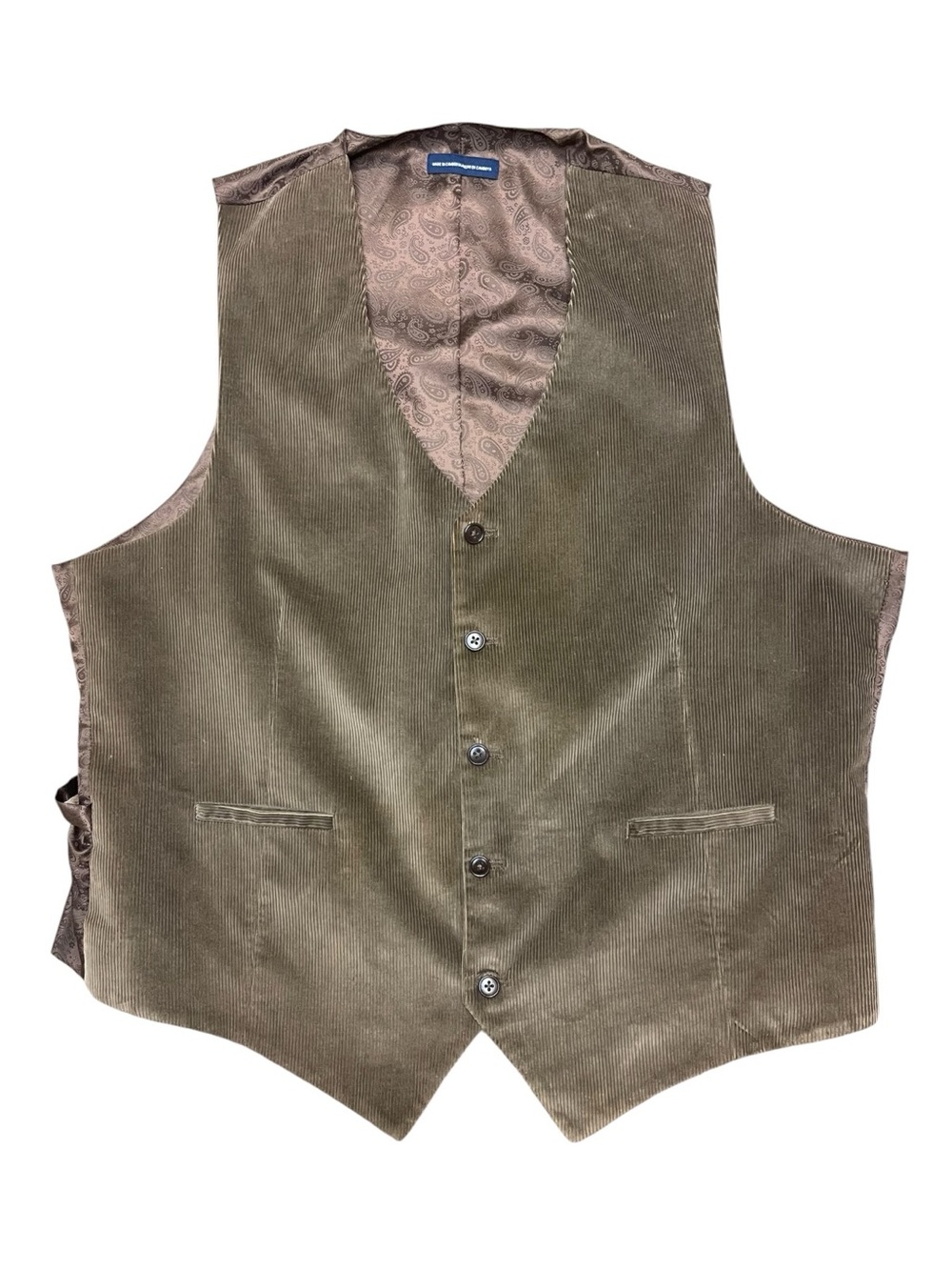 Stafford Essentials XL Brown Corduroy Vest Paisley Back Classic Fit Waistcoat